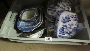 A box of blue and white china