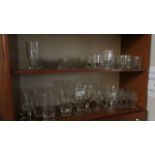 2 shelves of glass ware