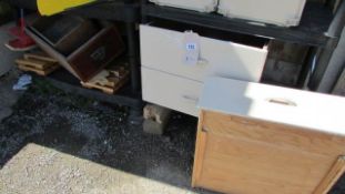 2 shelves of wooden drawers