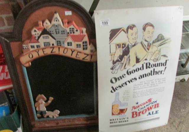 A Newcastle Brown advert and a chalk board