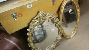 2 oval gilt framed mirrors