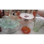 A quantity of glass and china cake stands etc