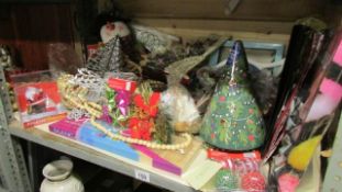 A shelf of Christmas items