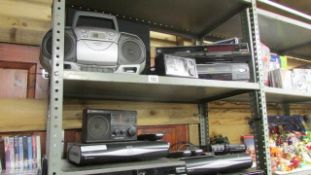 2 shelves of miscellaneous video recorders, radios etc