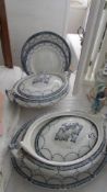 A quantity of blue and white including tureens