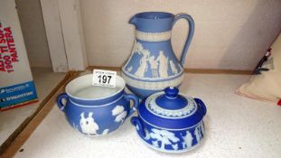 2 pieces of blue and white Jasper ware and 1 other