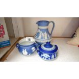 2 pieces of blue and white Jasper ware and 1 other