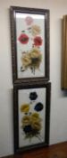 A pair of Victorian framed & glazed floral paintings on glass