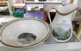 A jug and basin set with rural scene