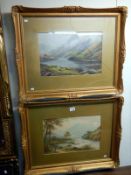A pair of gilt framed Scottish watercolours signed Milton Drinkwater (1 glass cracked) image 44cm x
