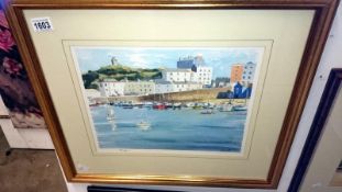 Fine framed and glazed watercolour of 'Tenby' signed M.