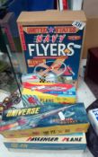 5 boxed tin plate aircraft and 1 unboxed helicopter