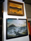 An oil on canvas shipwreck and an oil on canvas Stormy seas images 32cm x 23cm,
