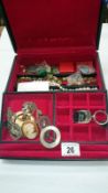 A jewellery box with contents including costume jewellery & silver brooch etc.