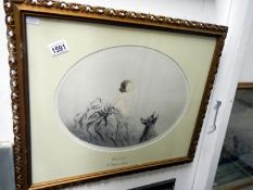 Framed and glazed dry point etching 'Curiosity' signed J.