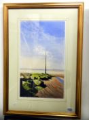 Fine framed and glazed watercolour of 'Normandy beach' signed M.