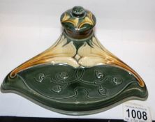 An art nouveau pottery inkstand