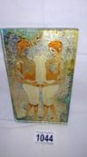 Unusual foil panel under heavy glass depicting 2 deco semi nude figures