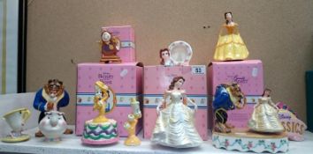 3 Schmid Beauty & The Beast music boxes & other Beauty & The Beast figurines etc.