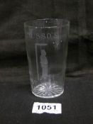 A etched glass beaker commemorating the fall of the Italian Fascist Government under Il Duce Benito