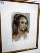 A signed mixed media portrait painting of a young girl by Alf O'Brien (Alfred Ainslie O'Brien)
