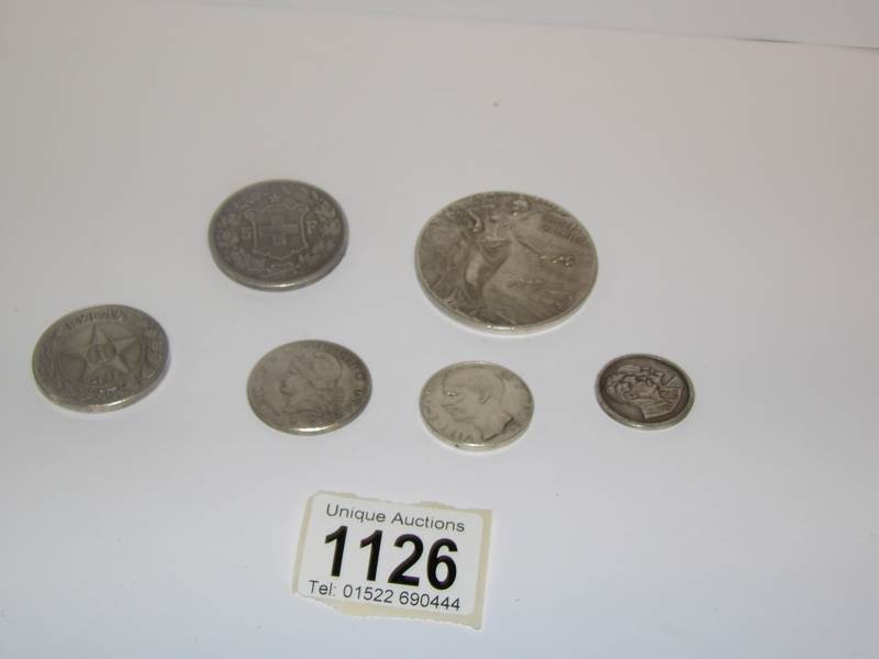 6 19th/20th century coins from Russia, USA, Italy,