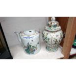 A Japanese lidded vase & a ceramic Oriental teapot