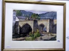 Framed and glazed watercolour 'Llangollen Bridge' signed Roland Spencer Ford image 36cm x 53cm