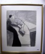 Monochrome watercolour abstract of a sleeping nude by Lorraine Peacock signed and dated October