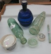 A rare glass Victorian fire extinguisher intact, cod bottle & glass straw etc.