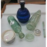 A rare glass Victorian fire extinguisher intact, cod bottle & glass straw etc.