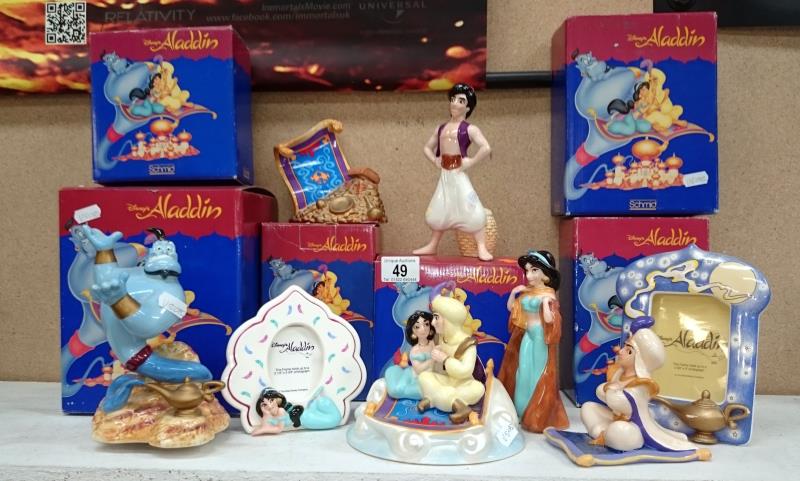 8 Schmid Aladdin collectables including Genie music box & Aladdin/Jasmine music box