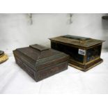 A Huntley and Palmer wood effect casket tin and a Colmans tin