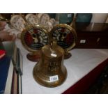 2 ornamental brass ship's telegraphs and a brass bell marked 'Fultala 1948'