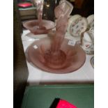 An art deco pink glass rose bowl with central figure