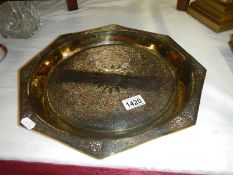 A Cairoware brass/copper/silver tray with makers marks