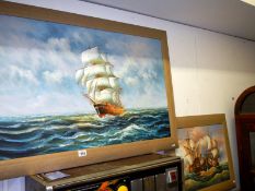 2 oil on boards of sailing ships, one signed 'Ambrose' other signed 'J.
