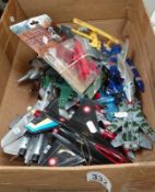 A box of aircraft models and toys