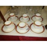6 x 19c rope footed tea cups and saucers with diamond lozenge marks underneath