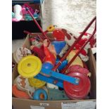 A box of vintage push/pull along toys inc.