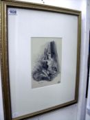 Pencil and charcoal drawing of semi nude 1940's lady entitled 'no coupons' signed AEB 1942