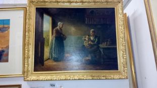 19th century oil on canvas 'Grandmothers visit' signed J.