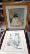 Water colour of Malta & print 'Darlign Blue' after John Everett Millais