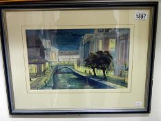 Framed and glazed watercolour 'Lincoln Waterside' signed M.