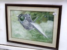 Watercolour of RAF fighter jet signed J.