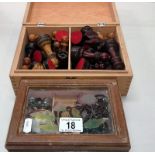 A jewellery box & contents & a chess set