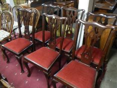 6 red upholstered mahogany dining chairs