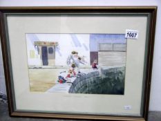 Good framed and glazed watercolour 'Children fishing' Wells signed M.