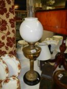 Brass oil lamp with shade (funnel a/f)