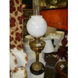 Brass oil lamp with shade (funnel a/f)